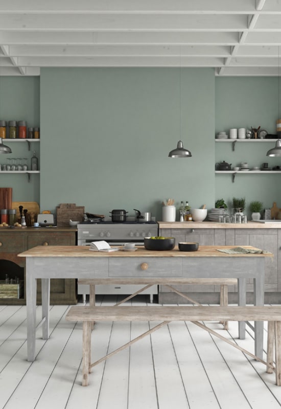 green paint in a country kitchen