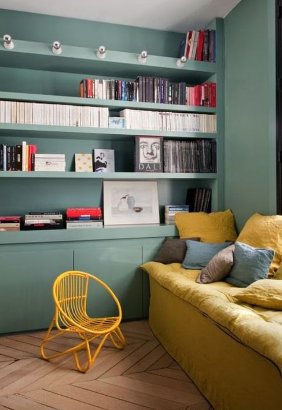 green set with sofa and yellow armchair